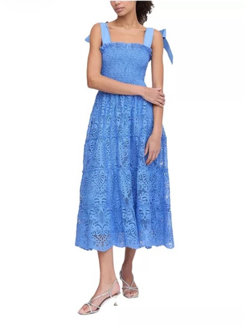 Hill House The Ribbon Ellie Nap Dress Blue Lace Smocked Midi Dress Large